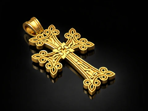 Cross Pendant Jewelry Gold Luxury 3D Print Model