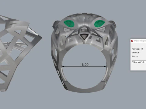 パンサー リング 印刷可能モデル ジュエリー ゴールド ラグジュアリー 3Dプリントモデル