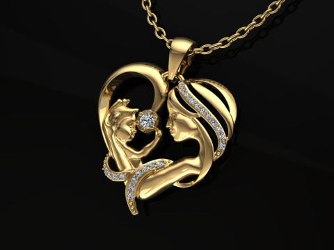 Liontin Ibu Anak Model Cetak Perhiasan Emas Mewah Model Cetak 3D