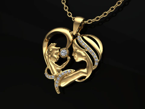 母息子ペンダント印刷可能モデルジュエリーゴールド高級 3Dプリントモデル