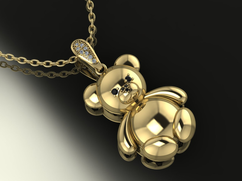 Bear Pendant Jewelry Gold Luxury 3D Print Model .c4d .max .obj .3ds .fbx .stl .blend
