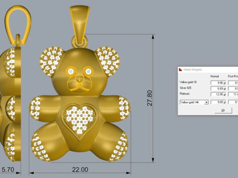Bear Pendant Jewelry Gold Luxury 3D Print Model