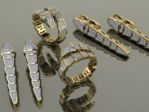 Bulgari Snake Set Printable Model Jewelry Gold Luxury 3D Print Model