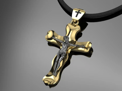 Jesus Cross Pendant Jewelry Gold Luxury 3D Print Model