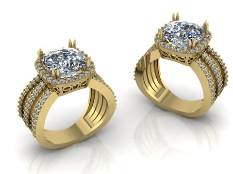 Cushion Gemstone Ring Printable Model Jewelry Gold Luxury 3D Print Model