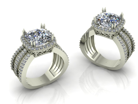 Cushion Gemstone Ring Printable Model Jewelry Gold Luxury 3D Print Model