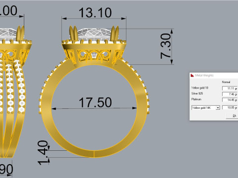 Cushion Gemstone Ring Printable Model Jewelry Gold Luxury 3D Print Model
