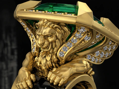 Magerit Bague Lion Mod&egrave;le Imprimable Bijoux Or Luxe Modèles 3D en vedette