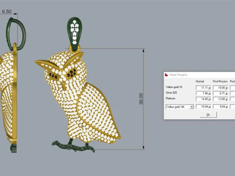 Owl Pendant Printable Model Jewelry Gold Luxury 3D Print Model