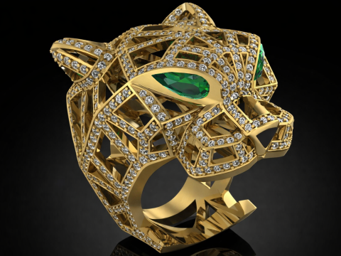 黑豹戒指可打印模型珠宝金奢华 3D 打印模型