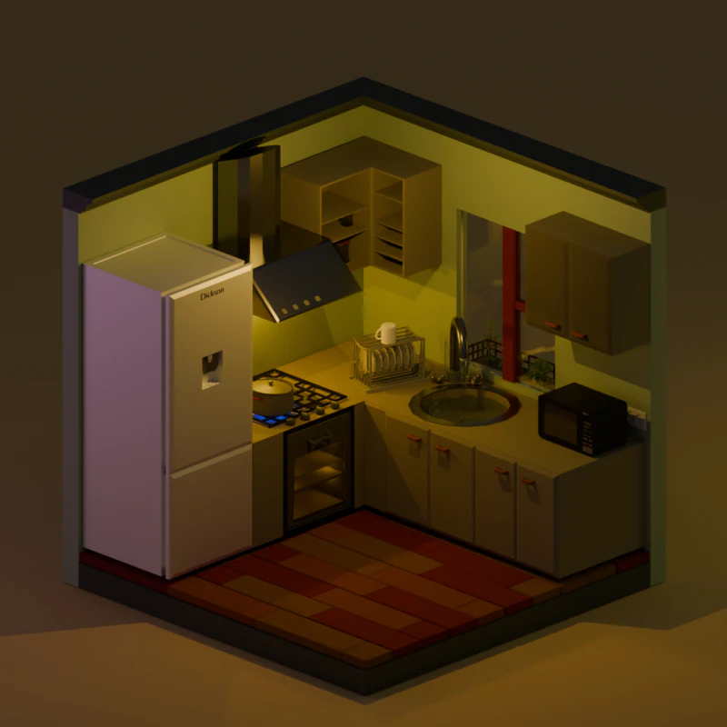 低聚厨房 3D 模型 .c4d .max .obj .3ds .fbx .stl .blend 