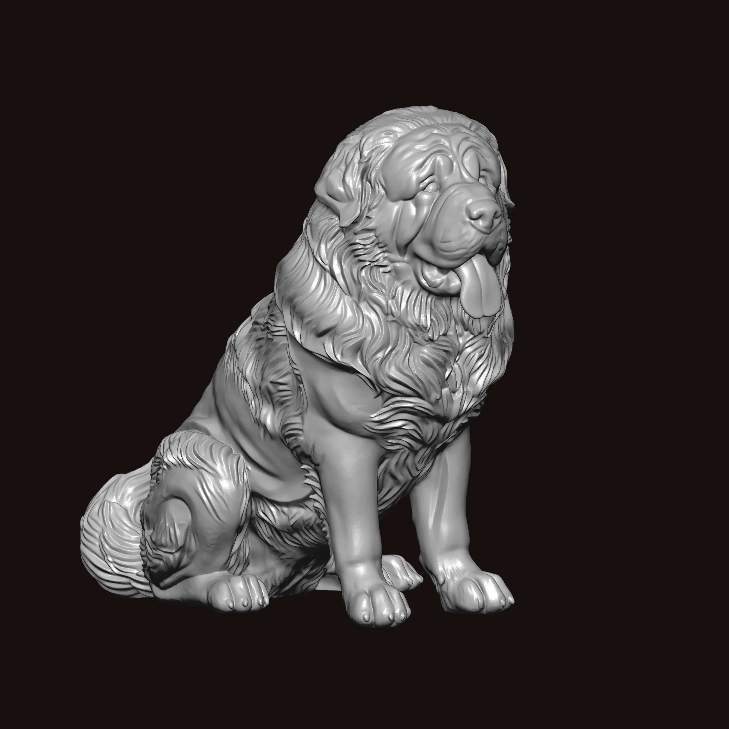 Newfoundland Dog Seating Pose 3D Model .c4d .max .obj .3ds .fbx .stl .blend 