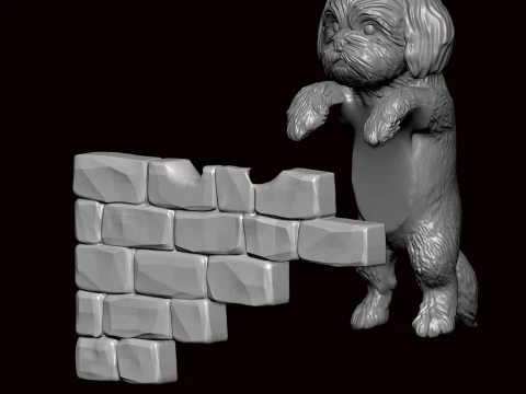 Maltese Dog Peeking 3D Model