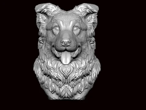 보더 콜리 개 얼굴 흉상 3D 모델