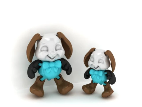 蝶ネクタイをした眠そうな子犬デュオ 3D 印刷可能モデル 3Dプリントモデル