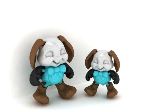 Sleepy Puppy Duo with Bow Tie 3D Printable Model 3D Print Model