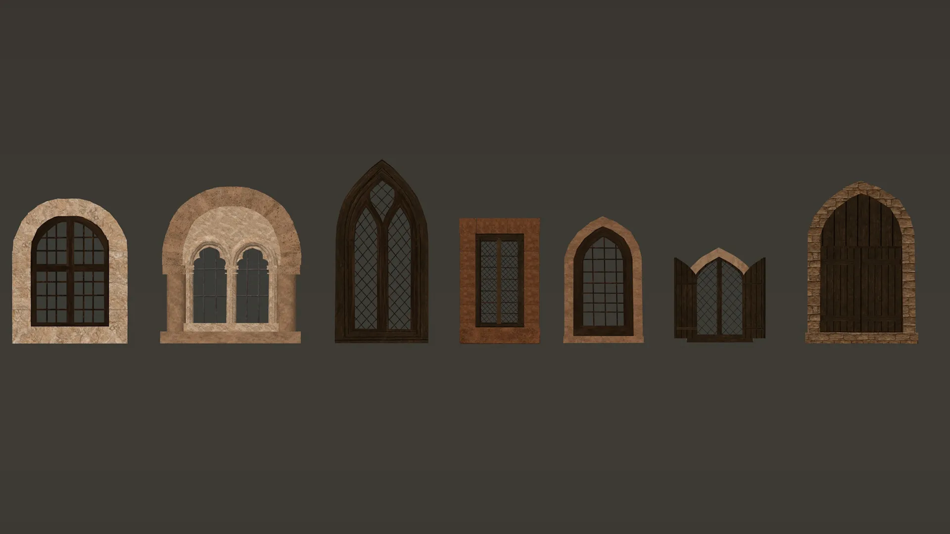 Medieval Windows Modular Set 1-2-4K PBR 7 Models 3D Model .c4d .max .obj .3ds .fbx .stl .blend 
