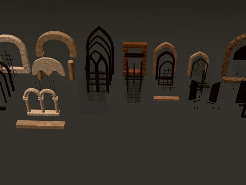 Medieval Windows Modular Set 1-2-4K PBR 7 Models 3D Model