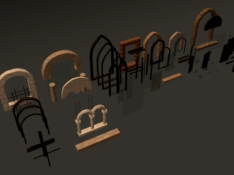 Medieval Windows Modular Set 1-2-4K PBR 7 Models 3D Model