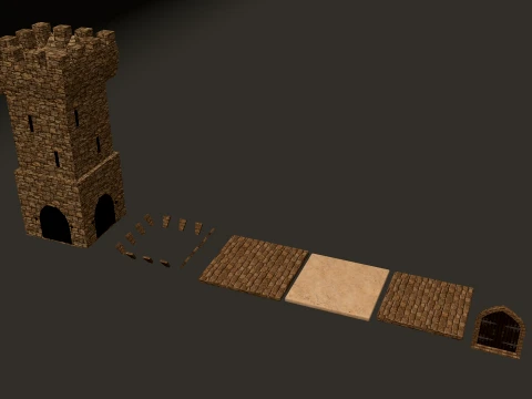 Tower Square Battlement PBR 1-2-4K 3D Model