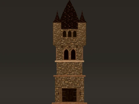 Torre Cuadrada Techo Puntiagudo PBR 1-2-4K Modelo 3D