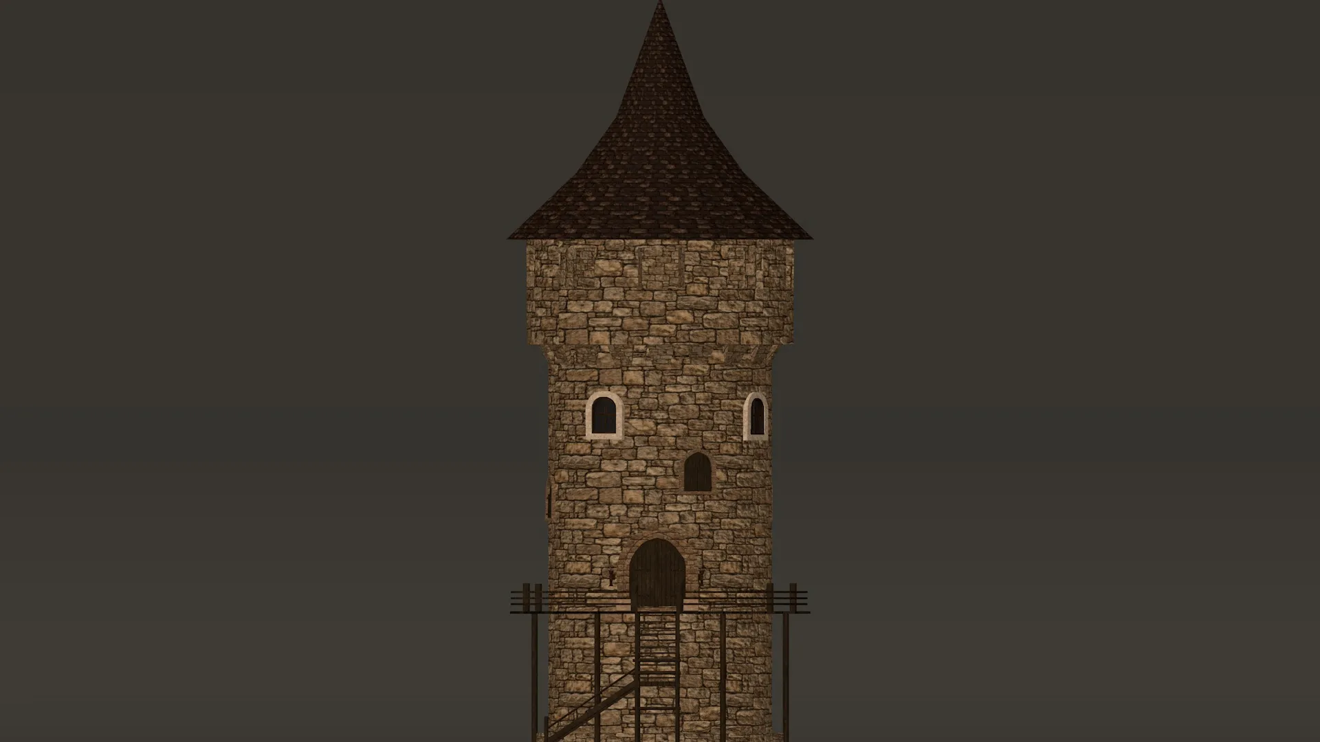 ラウンドタワー木造ギャラリー PBR 1-2-4K 3Dモデル .c4d .max .obj .3ds .fbx .stl .blend 