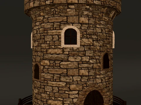 ラウンドタワー木造ギャラリー PBR 1-2-4K 3Dモデル