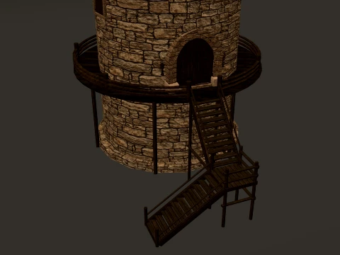 ラウンドタワー木造ギャラリー PBR 1-2-4K 3Dモデル