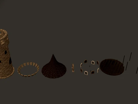 ラウンドタワー木造ギャラリー PBR 1-2-4K 3Dモデル