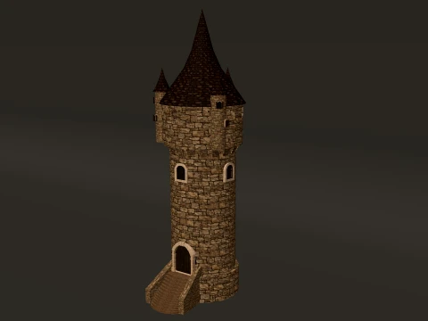 Round Tower Small Turrets PBR 1-2-4K 3D Model