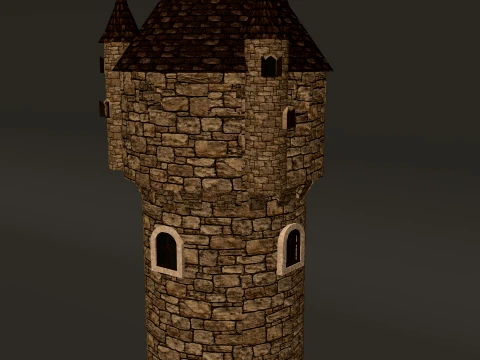Round Tower Small Turrets PBR 1-2-4K 3D Model
