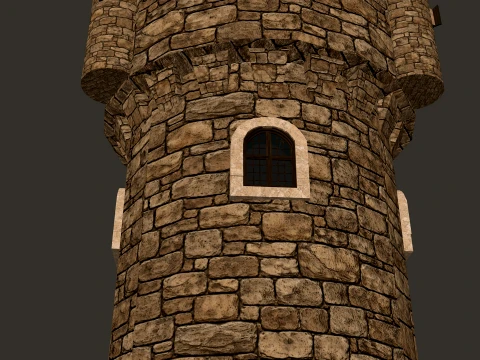 Round Tower Small Turrets PBR 1-2-4K 3D Model