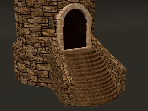 Round Tower Small Turrets PBR 1-2-4K 3D Model