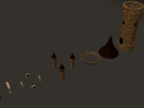 Round Tower Small Turrets PBR 1-2-4K 3D Model