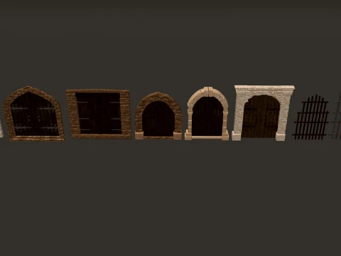 Medieval Doors Modular Pack 1-2-4K PBR 8 models 3D Model