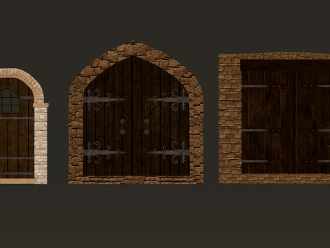 Medieval Doors Modular Pack 1-2-4K PBR 8 models 3D Model