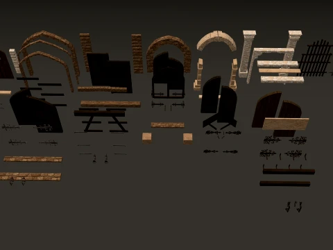 Medieval Doors Modular Pack 1-2-4K PBR 8 models 3D Model