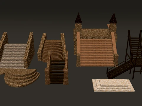 Medieval Stairs Modular Pack 1-2-4K PBR 8 models 3D Model