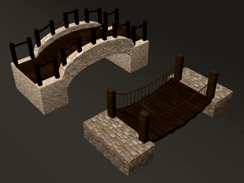 Puentes Medievales Modulares 1-2-4K PBR 2 modelos Modelo 3D