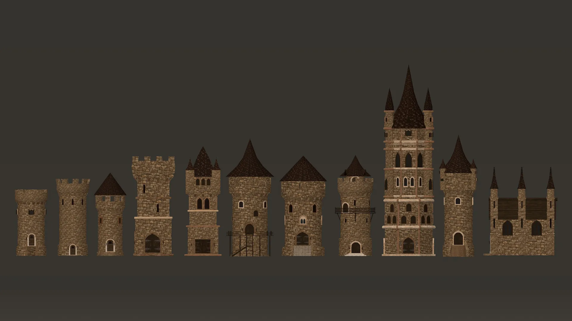 Modular Castle Towers Pack 1-2K PBR 11 models 3D Model .c4d .max .obj .3ds .fbx .stl .blend 