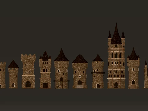 Modular Castle Towers Pack 1-2K PBR 11 models 3D Model
