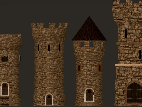 Modular Castle Towers Pack 1-2K PBR 11 models 3D Model
