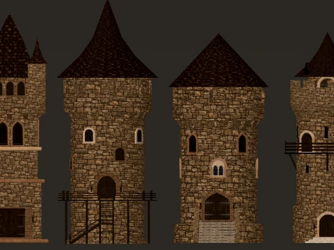 Modular Castle Towers Pack 1-2K PBR 11 models 3D Model