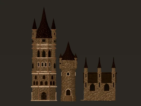 Modular Castle Towers Pack 1-2K PBR 11 models 3D Model