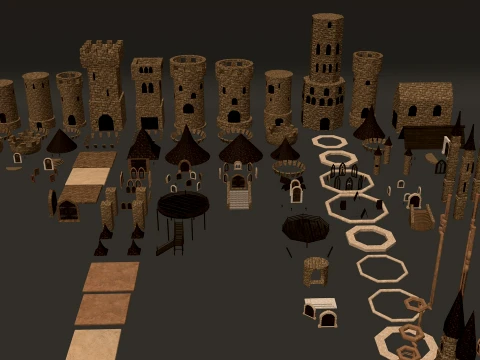 Modular Castle Towers Pack 1-2K PBR 11 models 3D Model