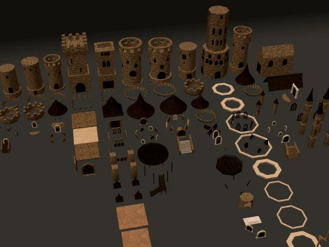 Modular Castle Towers Pack 1-2K PBR 11 models 3D Model
