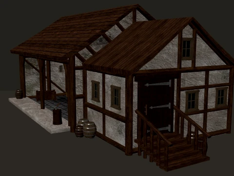 Atelier de forgeron m&eacute;di&eacute;val PBR 4K Modèle 3D