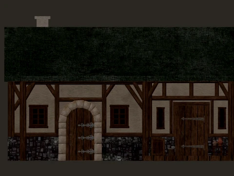 Mittelalterliches Dorf, gro&szlig;es Haus, zweist&ouml;ckig &ndash; PBR 4K 3D Modell