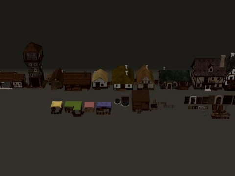 Pack Modulaire Village M&eacute;di&eacute;val 106 atouts PBR 2K Modèle 3D
