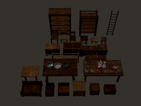 Pack de meubles m&eacute;di&eacute;vaux 4K PBR Modèle 3D